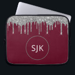 Faux Burgundy Silver, Glitter Monogram Laptop Fodral<br><div class="desc">Silver och Burgundy Red Faux Dripping Glitter och Gnistra Elegant Monogrammed Initialer Fodral. Fodral kan anpassas så att det omfattar ditt första och första namn.</div>