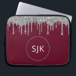 Faux Burgundy Silver, Glitter Monogram Laptop Fodral<br><div class="desc">Silver och Burgundy Red Faux Dripping Glitter och Gnistra Elegant Monogrammed Initialer Fodral. Fodral kan anpassas så att det omfattar ditt första och första namn.</div>