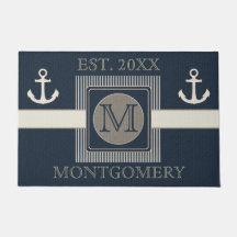 Faux Burlap Effect Nautical Frakts Anchor Monogram