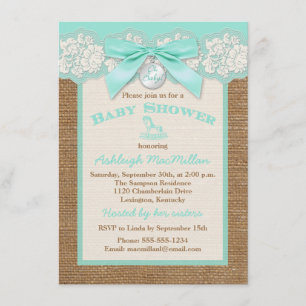 FAUX Burlap Ivory Snöre, Aqua Baby Shower Inbjudan