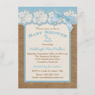 FAUX Burlap Ivory Snöre, Blue Baby Shower Inbjudan