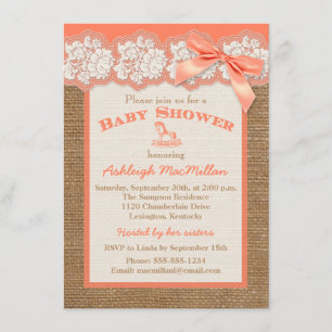 FAUX Burlap Ivory Snöre, Orange Baby Shower Inbjud Inbjudningar