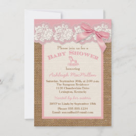 FAUX Burlap Ivory Snöre, Rosa Baby Shower Inbjudan
