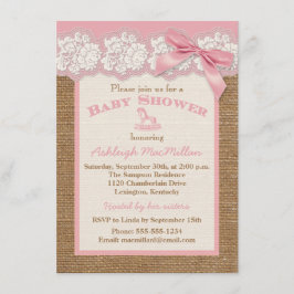 FAUX Burlap Ivory Snöre, Rosa Baby Shower Inbjudan