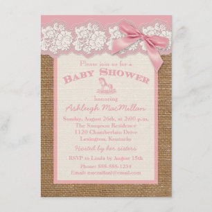 FAUX Burlap Ivory Snöre, Rosa Baby Shower Inbjudan