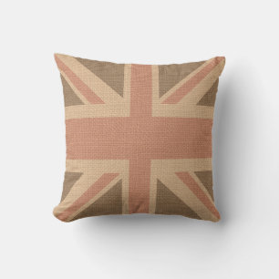 Faux Burlap Jute Linen look UK Flagga Kudde