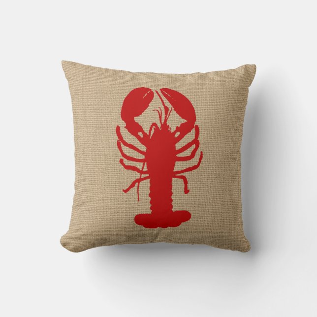 Faux Burlap med Lobster Nautical Pillow Kudde (Framsida)