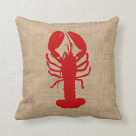 Faux Burlap med Lobster Nautical Pillow Kudde