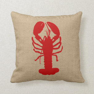 Faux Burlap med Lobster Nautical Pillow Kudde