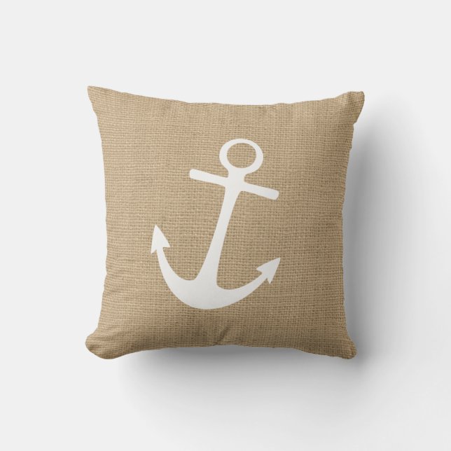 Faux Burlap Nautical Dekorativ kudde med Anchor (Framsida)