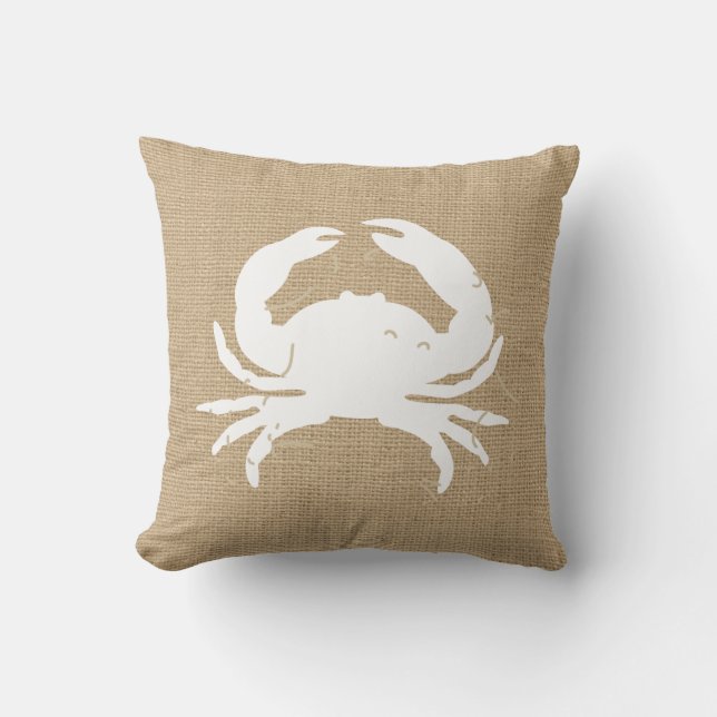 Faux Burlap Nautical Dekorativ kudde med Crab (Framsida)