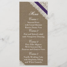 FAUX Burlap och lila snöre bröllop-menykort