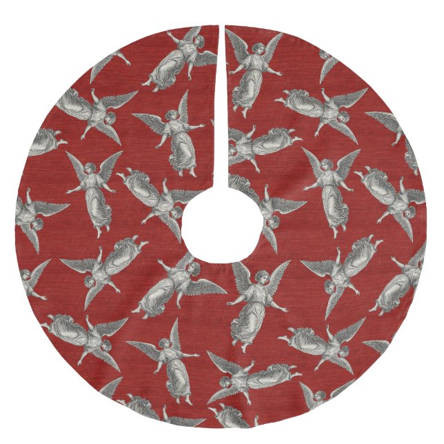 Faux burlap red Angel traditional Christmas Julgransmatta Borstad Polyester (Framsidan)