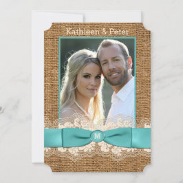 FAUX Burlap, Snöre, Bow PHOTO Wedding Invitding -  Inbjudningar