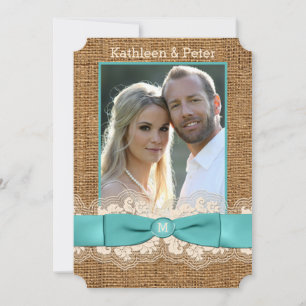 FAUX Burlap, Snöre, Bow PHOTO Wedding Invitding - Inbjudningar