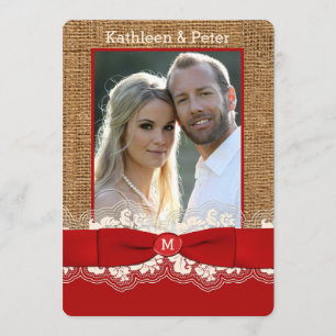 FAUX Burlap, Snöre, Bow PHOTO Wedding Invitding, R Inbjudningar