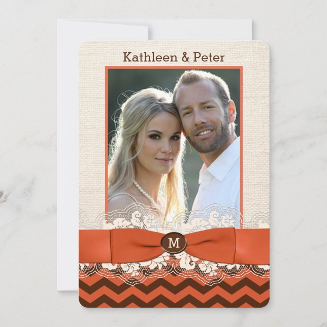 FAUX Burlap, Snöre PHOTO-bröllopsinbjudan, Chevron Inbjudningar (Framsida)