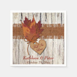 FAUX Burlap, Wood, Löv, Heart Bröllop Napkins Pappersservett