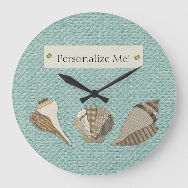 Faux Canvas Fabric Personlig Seashell Applique Stor Klocka (Framsida)