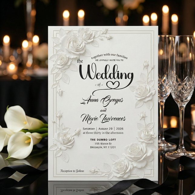 Faux Carved White Rose Bas Relief Floral Wedding  Inbjudningar (Skapare uppladdad)