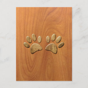 Faux Carved Wood Hund Tass avtryck Vykort