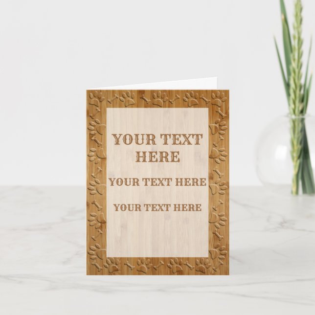 Faux Carved Wood Hund Tass och Bones Anteckningskort (Framsida)