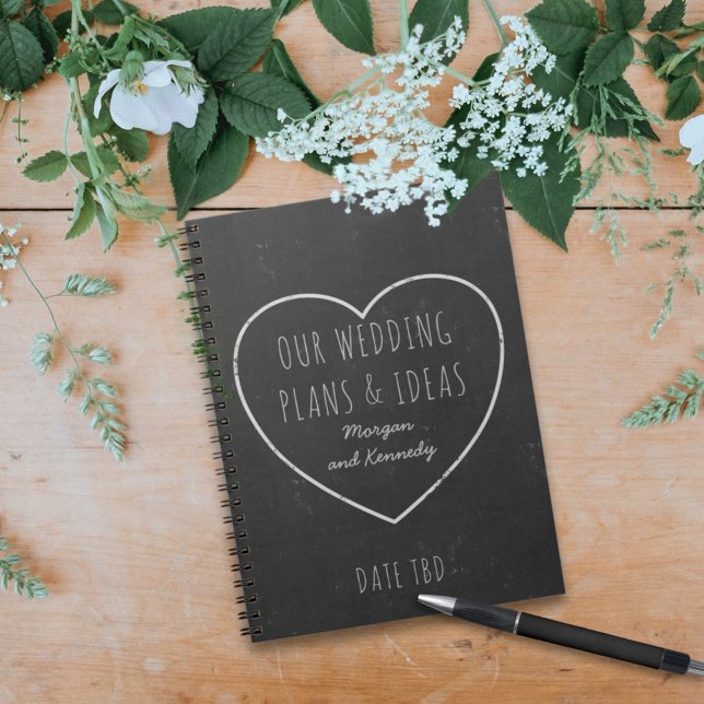 Faux Chalkboard Bröllop Plans and Ideas Notebook Anteckningsbok Med Spiral (Wedding Plans and Ideas Notebook with space for your name and wedding date)