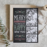 Faux Chalkboard God jul Three Photo Julkort<br><div class="desc">Skicka ditt helgdag till vänner och familj med det här anpassadet julkort. Det här helgdag har handskriven typografi. Anpassa genom att lägga till information. Det här fotojulkortet finns i andra färg och på andra kartonger. Matchande objekt är tillgängliga.</div>