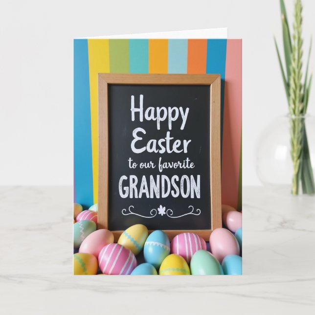 Faux Chalkboard Grandson Easter Card Kort (Framsida)
