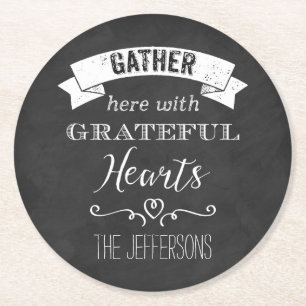 FAUX Chalkboard Gratsible Hearts PAPPER Underlägg Rund