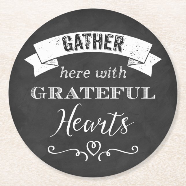 FAUX Chalkboard Gratsible Hearts PAPPER Underlägg  Rund (Framsidan)