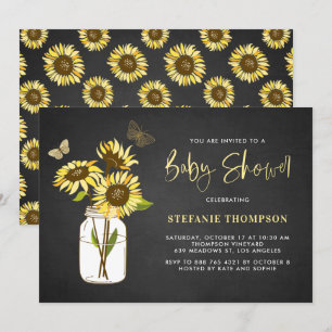 Faux Chalkboard Gult Solblommor Baby Shower Inbjudningar