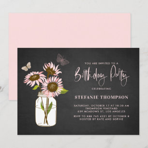 Faux Chalkboard Rosa Sunblommors Födelsedagsfest Inbjudningar