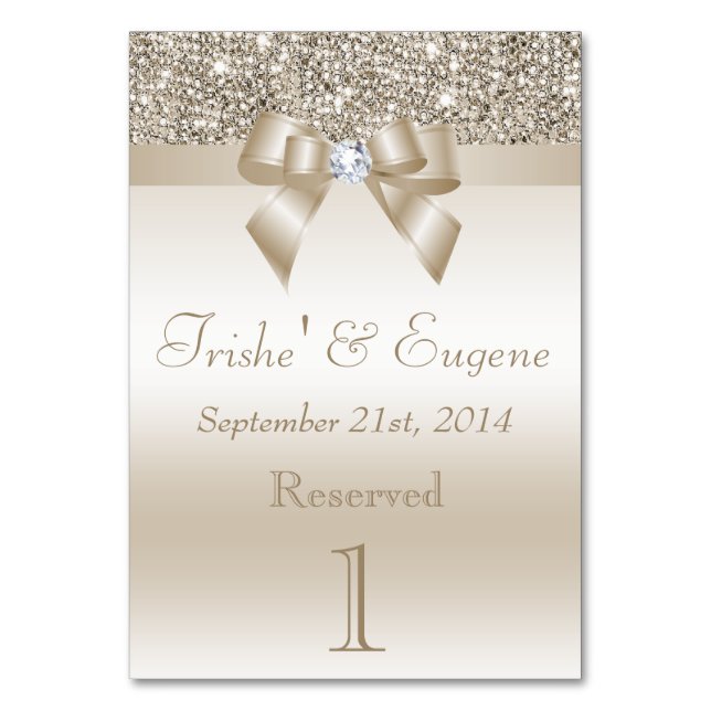 Faux Champagne Sequins and Bows Bordsnummer (Framsidan)