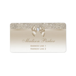 Faux Champagne Sequins Bow Ribbon Diamond Adressetikett