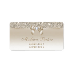 Faux Champagne Sequins Bow Ribbon Diamond Adressetikett