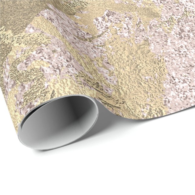 Faux Champaigne Ro Guld Marble Metallic Ivory Presentpapper (Rullad Hörn)