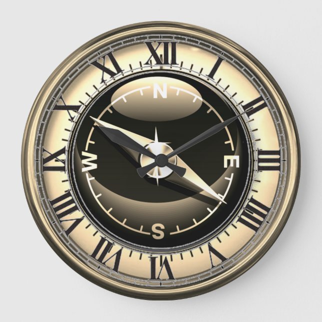 Faux Compass Clock Stor Klocka (Framsida)