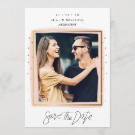 Faux Confetti Rosa White Photo Save Date Card Spara Datumet