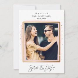 Faux Confetti Rosa White Photo Save Date Card Spara Datumet