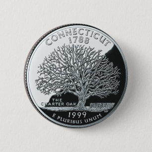 Faux Connecticut State Quarter Charter Oak Träd Knapp