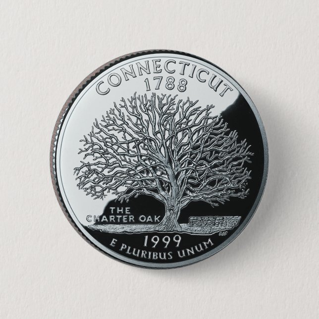 Faux Connecticut State Quarter Charter Oak Träd Knapp (Framsida)