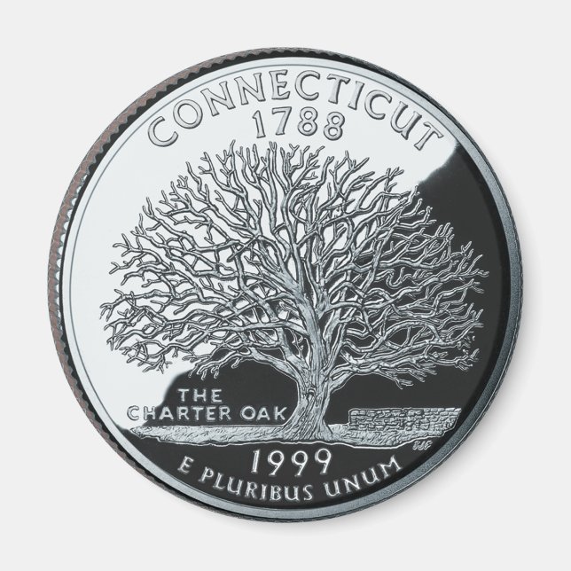 Faux Connecticut State Quarter Charter Oak Träd Magnet (Framsidan)