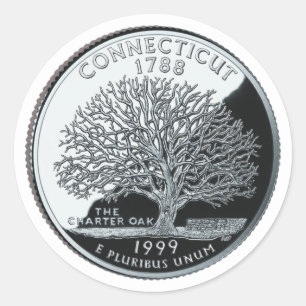 Faux Connecticut State Quarter Charter Oak Träd Runt Klistermärke