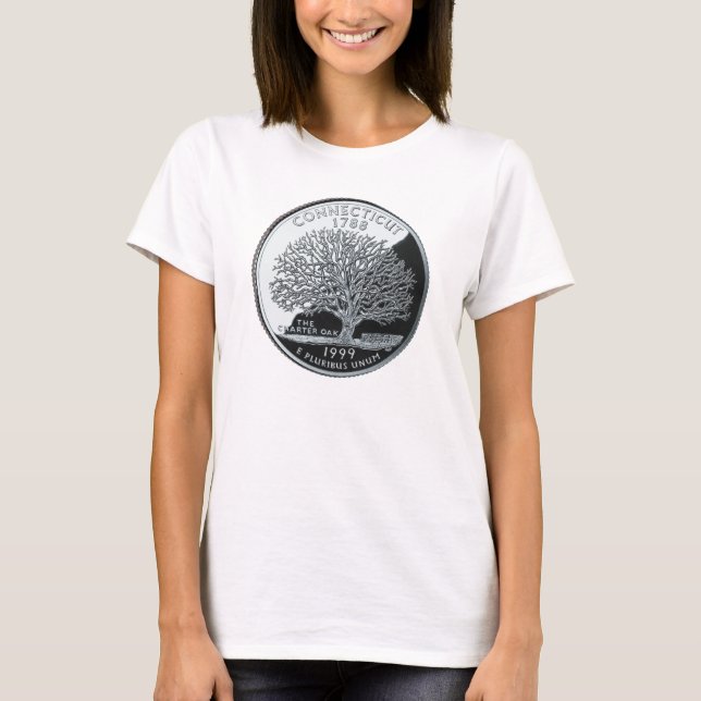 Faux Connecticut State Quarter Charter Oak Träd T Shirt (Framsida)