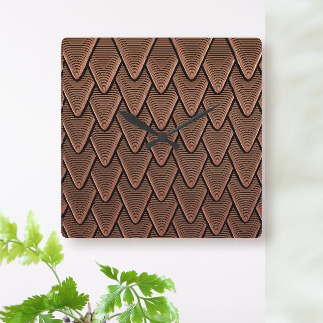 Faux Copper Färg Modern Abstrakt Wall Clock Fyrkantig Klocka (This reminds me of dragon scales or a medieval roof tile. What does it say to you?)