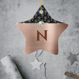 Faux Copper Glam och Diamond Leather Monogram Julgransprydnad Keramik