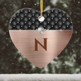 Faux Copper Glam och Diamond Leather Monogram Julgransprydnad Keramik