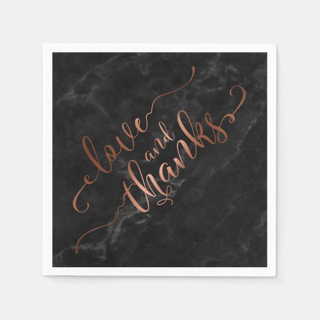 Faux Copper Script Kärlek och tack w/Black Marble Pappersservett (Framsidan)