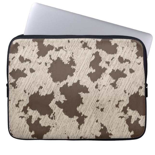 Faux Cow Print Brown och Cream Laptop Fodral (Framsidan)
